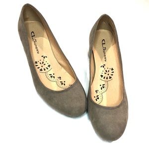 CL by Laundry Gray Leather Block Heel Pumps 6.5